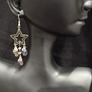 Star Dangle Earrings with Multicolor Charms